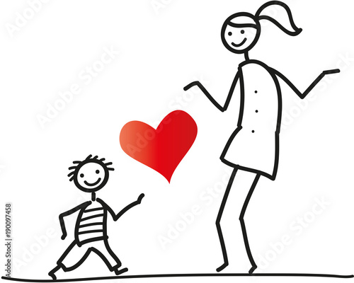 Junge Frau mit kleinem Jungen, Mutter und Sohn mit Herz, Erziehung, Familie, Bildung und Geborgenheit