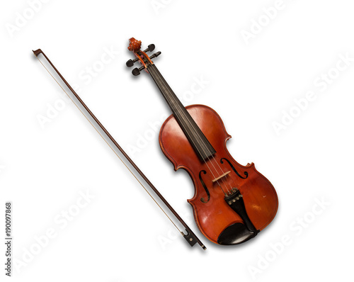 Brown violin isolated under the white background