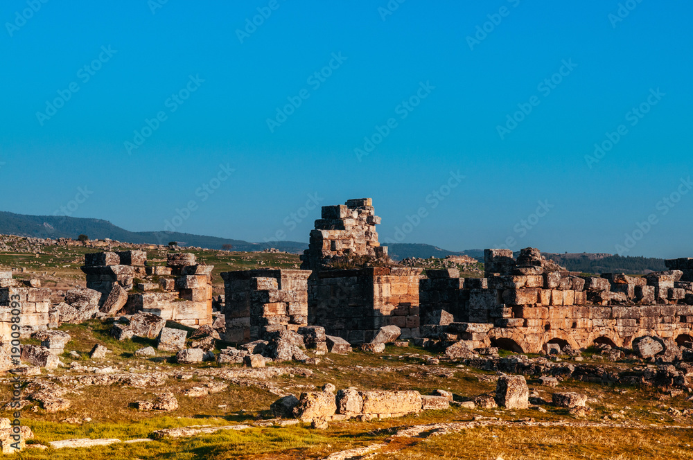Ruins of ancient Hierapolis Roman historic town Pamukkale, Denizili, Turkey