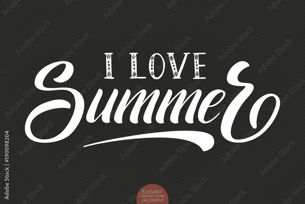 Fototapeta premium Hand drawn lettering - I Love Summer. Elegant modern handwritten calligraphy. Vector Ink illustration. Typography poster. For cards, invitations, prints etc.