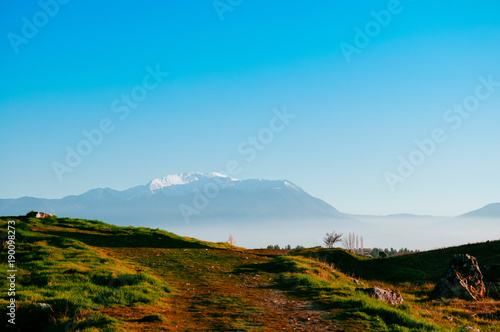 Honaz mountain view from ancient Hierapolis hitoric site Pamukkale, Denizili, Turkey