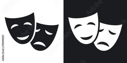Vector theatrical masks icon. Two-tone version on black and white background
