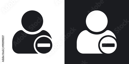 Vector remove user icon with minus glyph. Two-tone version on black and white background