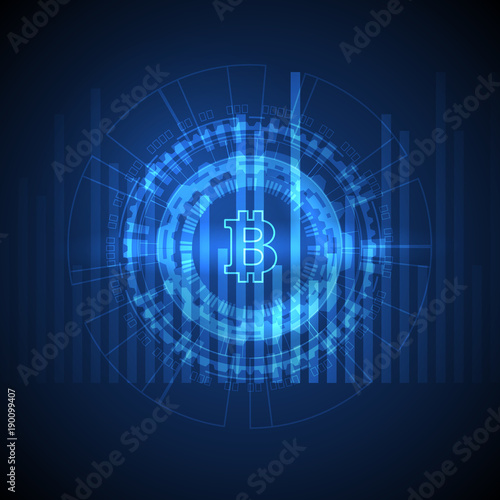 Blue abstract vector cryptocurrency themed illustration with bitcoin symbol
