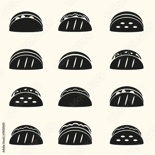 set of black tortilla tacos food icons set eps10
