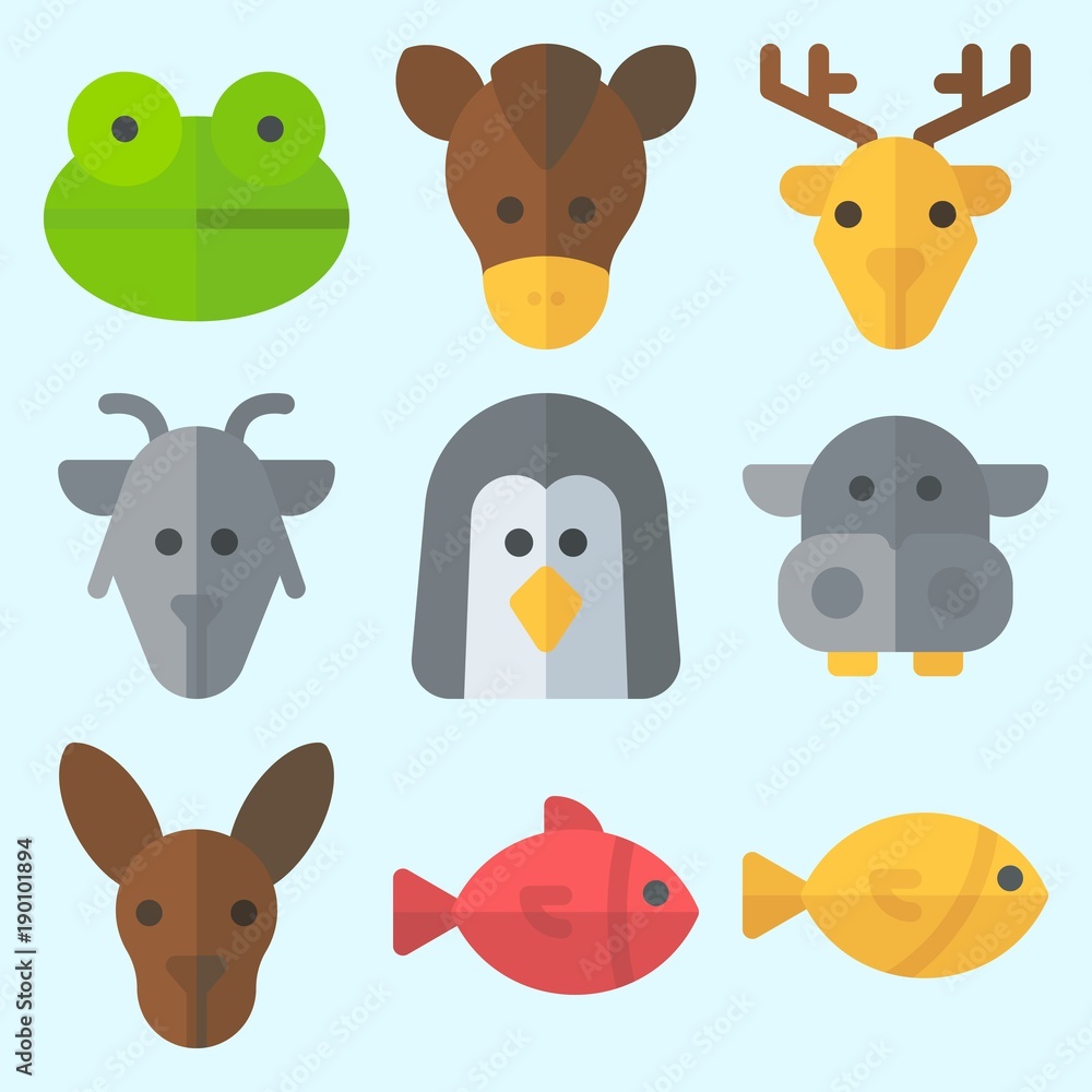 Icons set about Animals with goat, penguin, frog, deer, hippopatamus and fish Icons set about Animals with goat, penguin, frog, deer, hippopatamus and fish