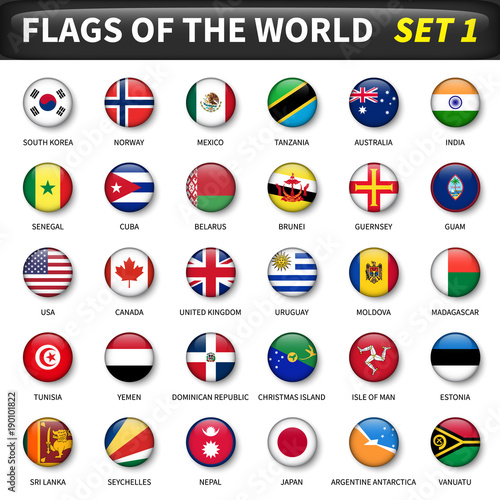 All flags of the world set 1 . Circle and convex design © stockdevil