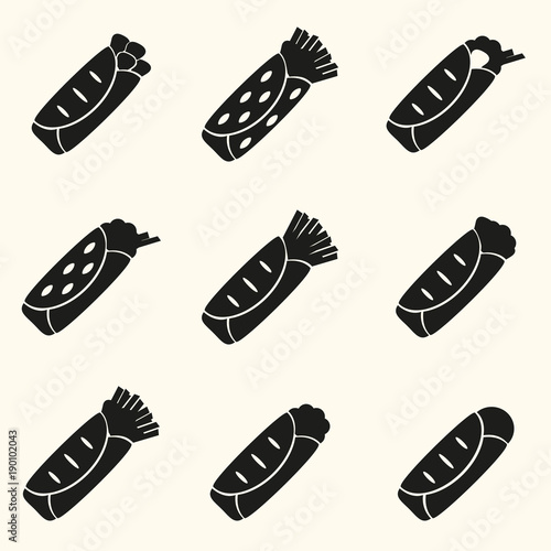 set of black tortilla food icons set eps10