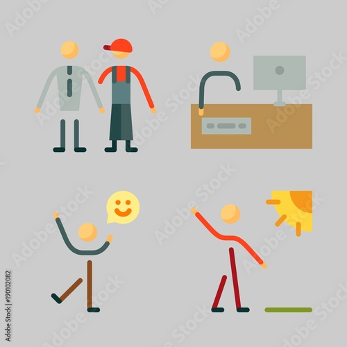 Icons set about Human with working, man, frienship, happiness, television and tv