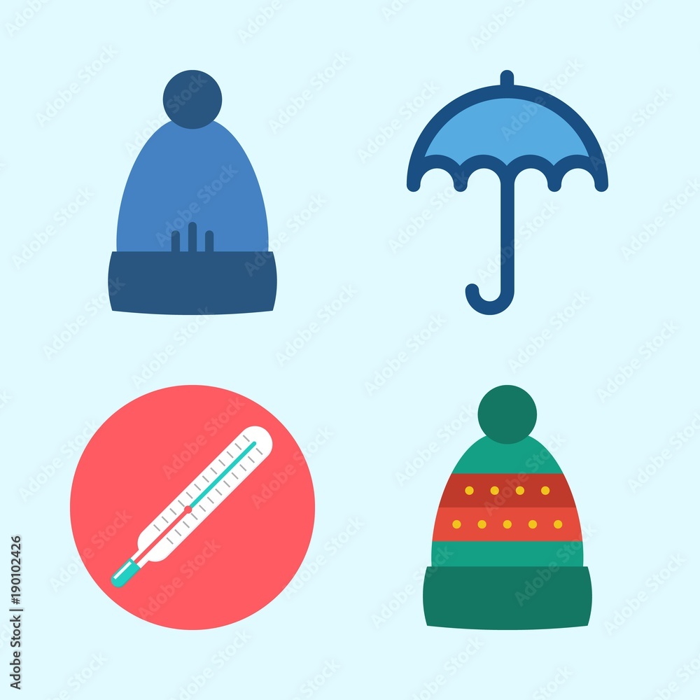 Icons set about Winter with winter hat, umbrella and thermometer Icons set about Winter with winter hat, umbrella and thermometer