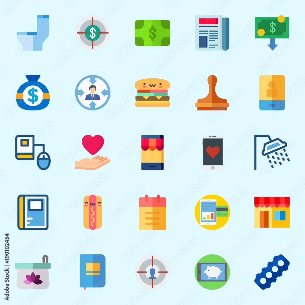 Icons set about Lifestyle with target, online education, paper work, smartphone, love and notebook Icons set about Lifestyle with target, online education, paper work, smartphone, love and notebook
