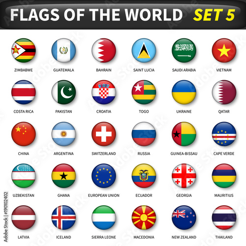 All flags of the world set 5 . Circle and convex design