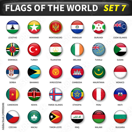 All flags of the world set 7 . Circle and convex design