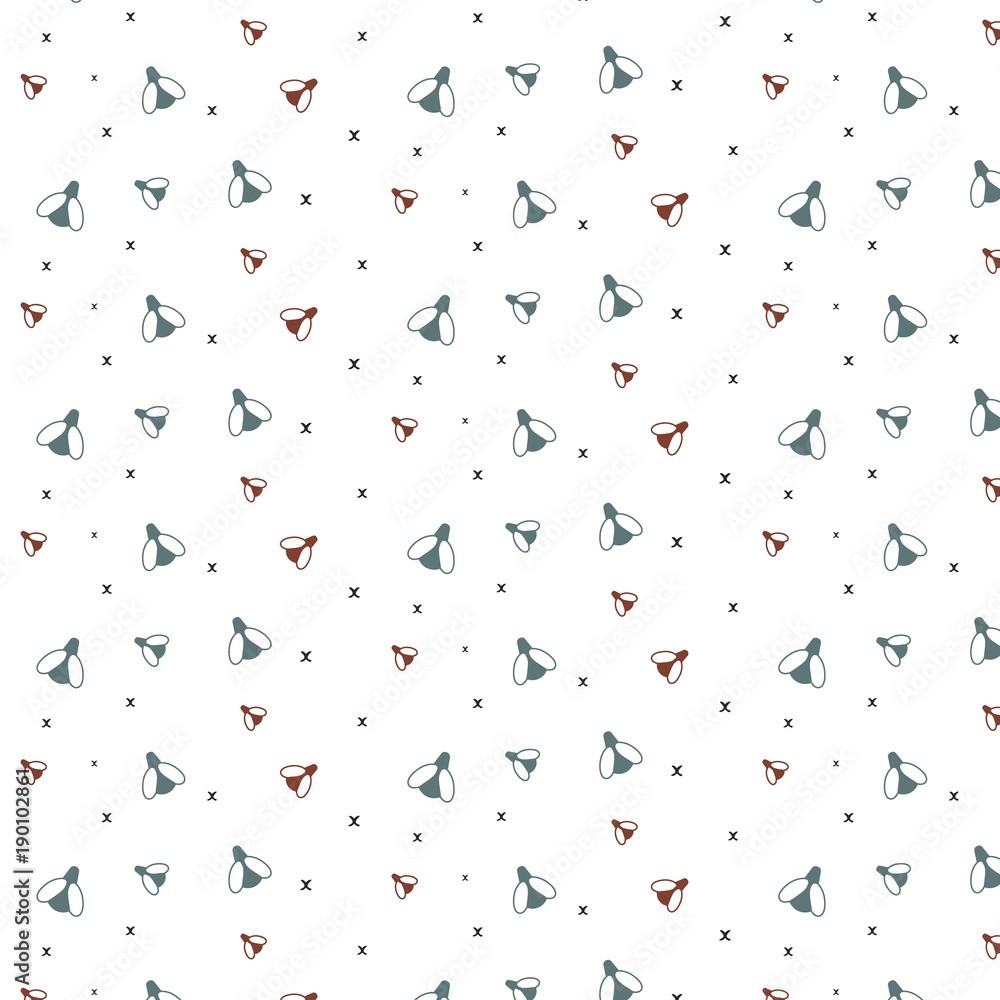 Pattern with red and blue bee and fly hipste and blue star ornament on white background Pattern with red and blue bee and fly hipste and blue star ornament on white background