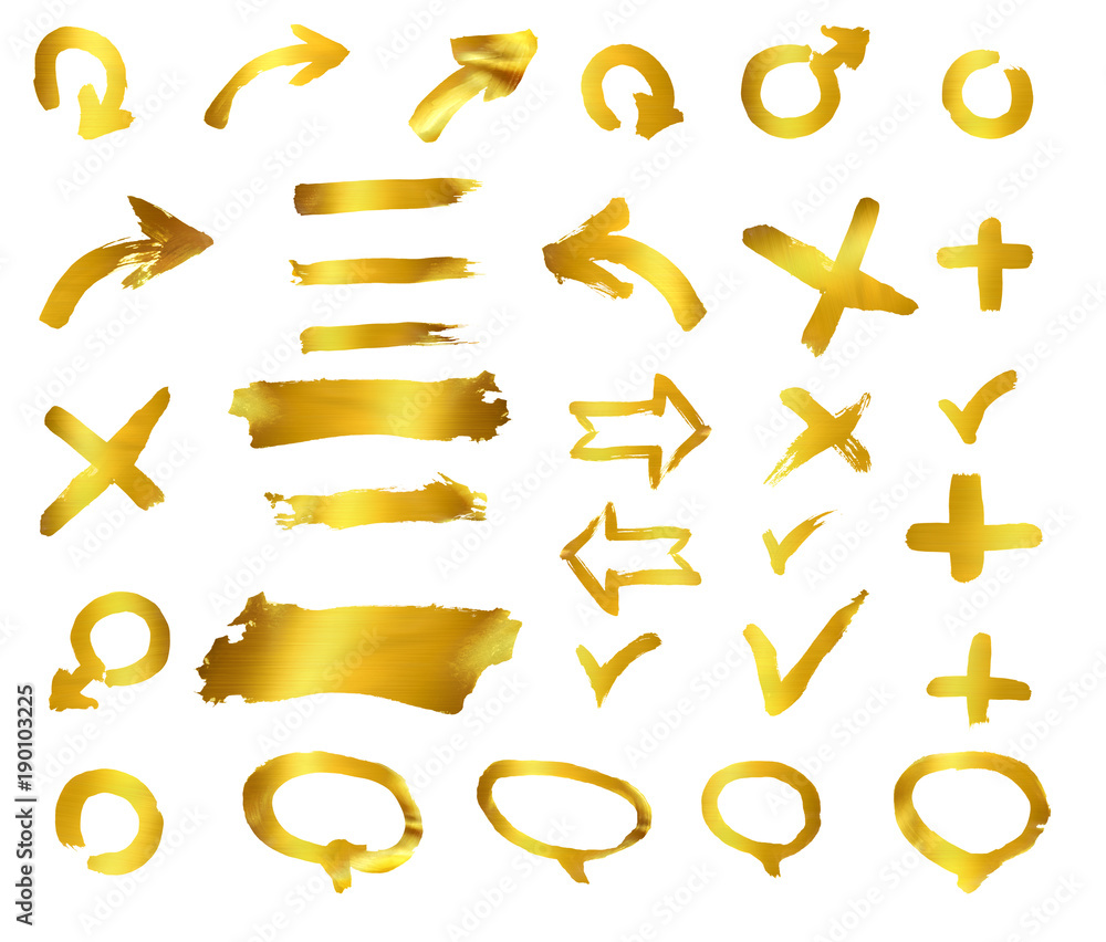 Gold abstract hand-painted brush and stroke arrows Gold abstract hand-painted brush and stroke arrows