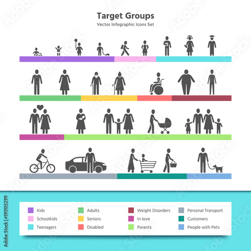 Target groups vector infographic with demography people icons