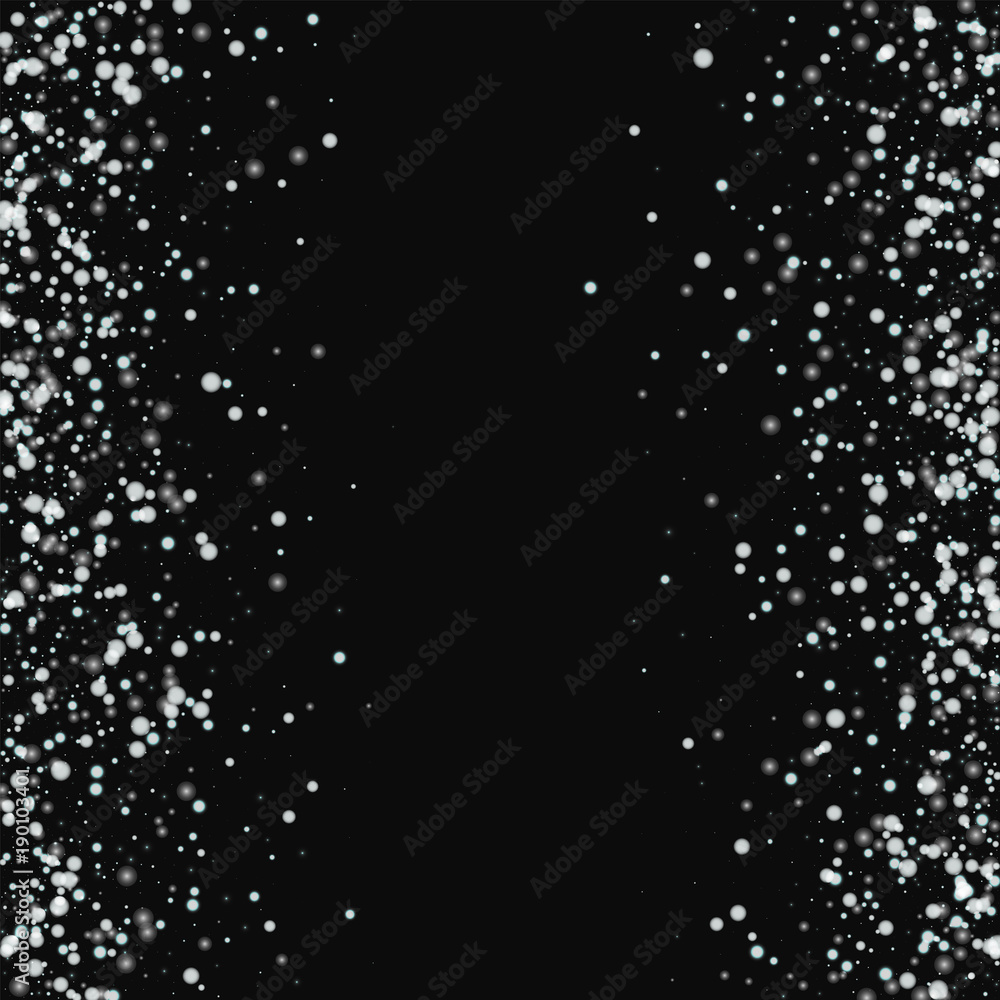 Amazing falling snow. Scattered frame with amazing falling snow on black background. Captivating Vector illustration.