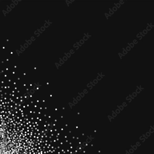 Silver glitter. Messy bottom left corner with silver glitter on black background. Radiant Vector illustration.
