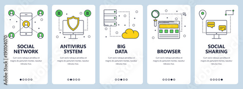 Vector modern thin line social network concept banner set