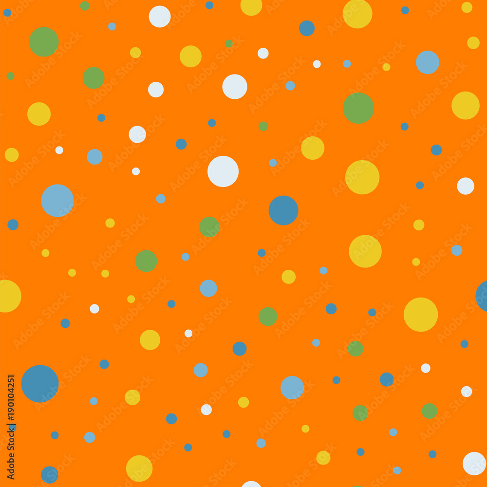 Colorful polka dots seamless pattern on bright 12 background. Appealing classic colorful polka dots textile pattern. Seamless scattered confetti fall chaotic decor. Abstract vector illustration. Colorful polka dots seamless pattern on bright 12 background. Appealing classic colorful polka dots textile pattern. Seamless scattered confetti fall chaotic decor. Abstract vector illustration.