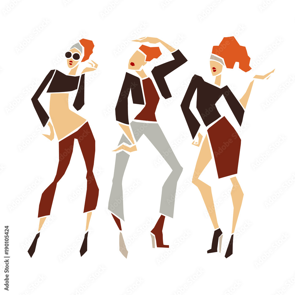 Fototapeta premium Silhouette fashion girls. Silhouette young woman. Handmade illustration