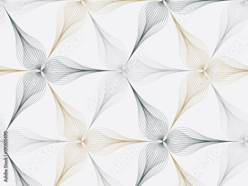 linear vector pattern, repeating abstract floral, gray line of leaf or flower, floral. graphic clean design for fabric, wallpaper etc. pattern is on swatches panel. Repeating geometric background