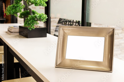 .Picture frame placed on a table in a coffee shop