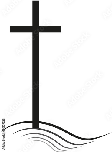 Die letzte Ruhe. Tod, Beerdigung und Trauer. Beileid bekunden. Trauerarbeit leisten und Anteilnahme zeigen. Mit Trauerbegleitung helfen. Kreuz Christi. vektor, isoliert