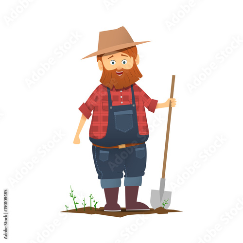 A farmer with a shovel.