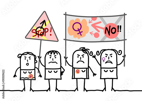 Cartoon Protesting Feminist Women