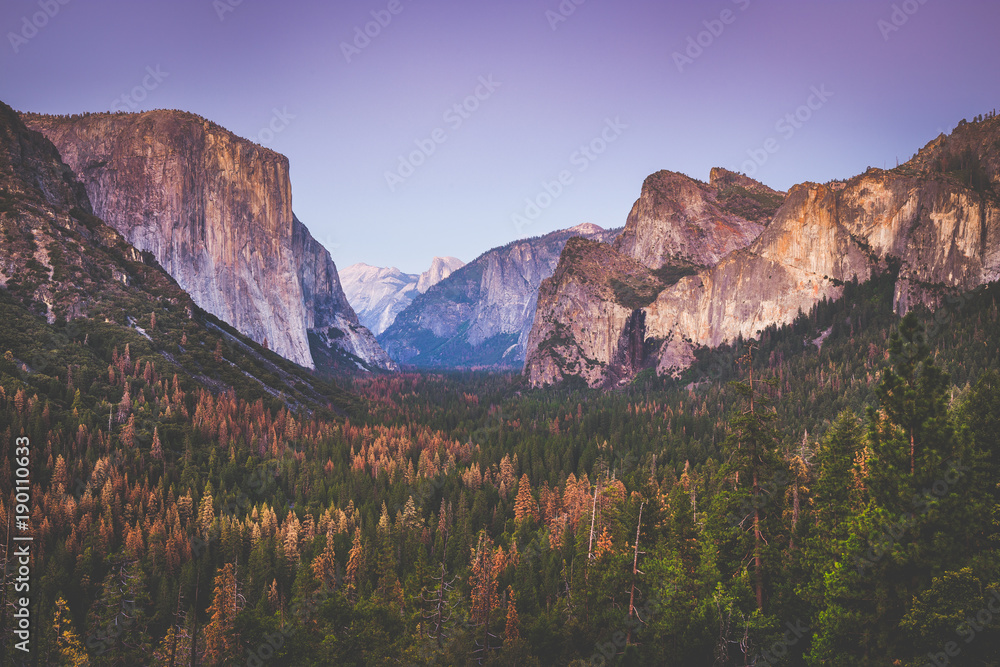 Yosemite National Park in twilight, California, USA