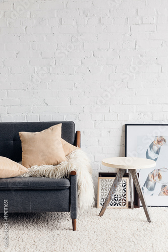 Принти на полотні modern living room interior with comfy couch, mockup concept