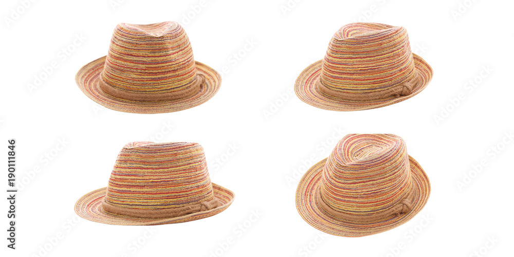 Pretty straw hat isolated on white background, Brown straw hat on white.