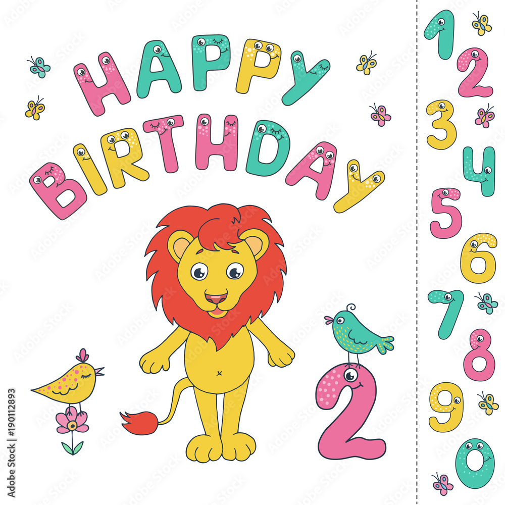 Cute lion with fun colorful number