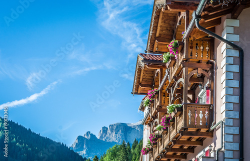 typical hotel in the Dolomites mountains. photo