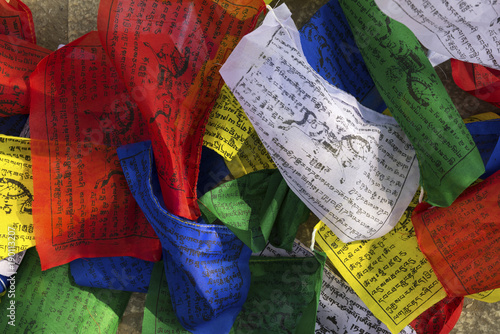 Картината върху платно Buddhist colorful prayer flags with printed mantras