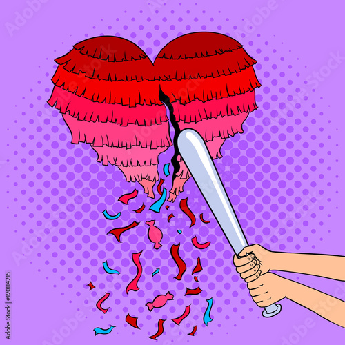 Pinata heart metaphor pop art vector illustration