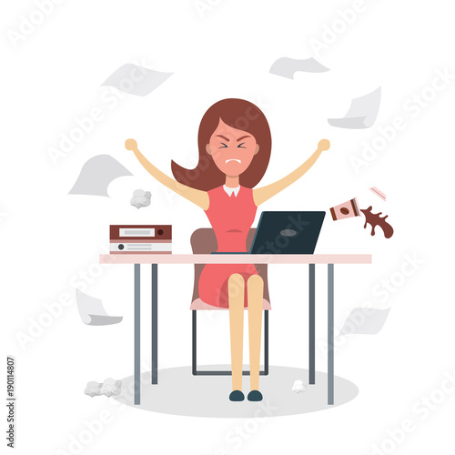 Stress at work. An angry screaming girl.