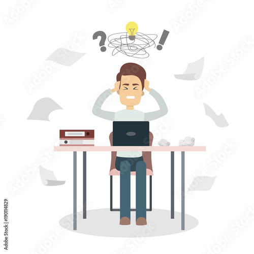 Isolated stressed businessman.