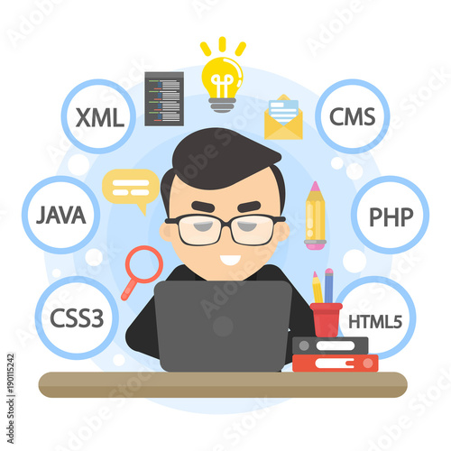 Man programmer working.