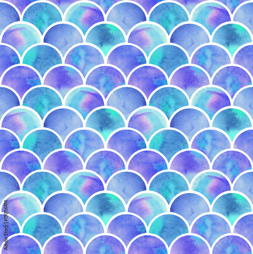 watercolor rainbow scales of mermaid. seamless pattern