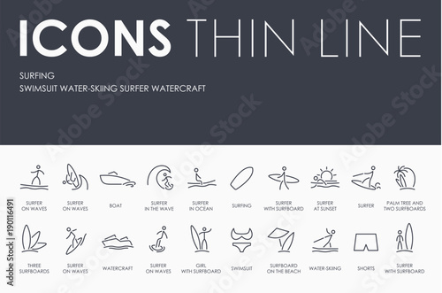 SURFING Thin Line Icons