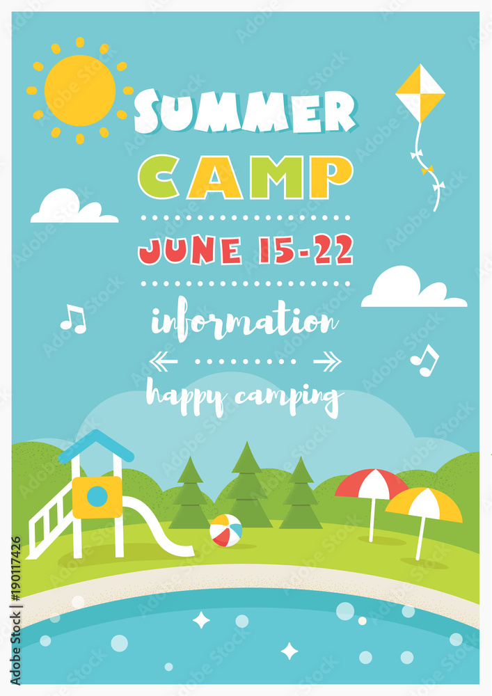 Beach Camp or Club for Kids. Summer Poster Vector Template Beach Camp or Club for Kids. Summer Poster Vector Template