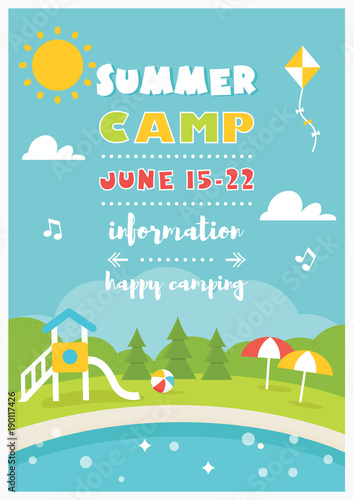 Beach Camp or Club for Kids. Summer Poster Vector Template
