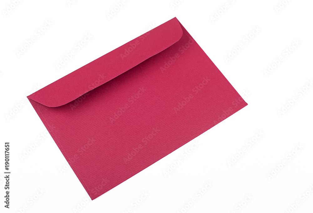 Envelope of garnet color on white background. Isolated. Mockup. Envelope of garnet color on white background. Isolated. Mockup.