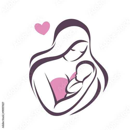mother and baby icon, stylized vector symbol
