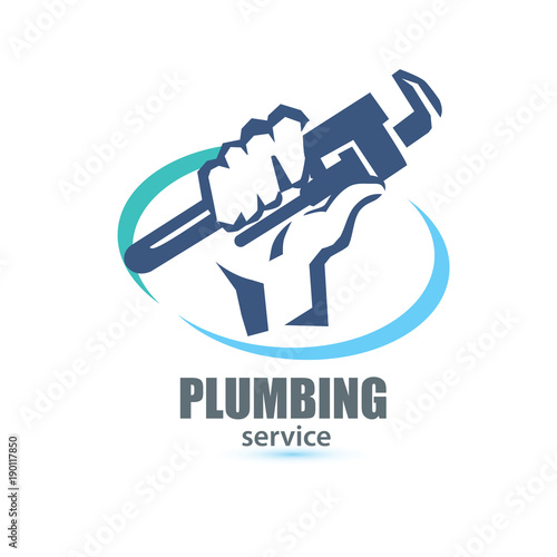 hand holding a wrench, plumbing service logo template