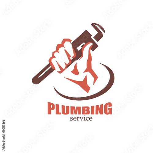 hand holding a wrench, plumbing service logo template