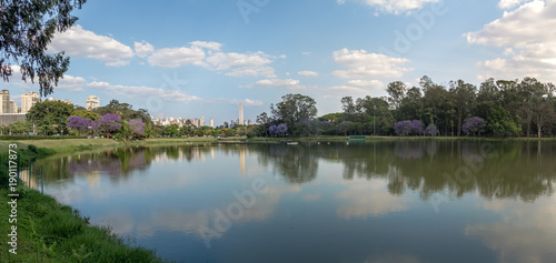 Panoramic view of Ibirapuera Park Lake and Sao Paulo Obelisk - Sao Paulo, Brazil
