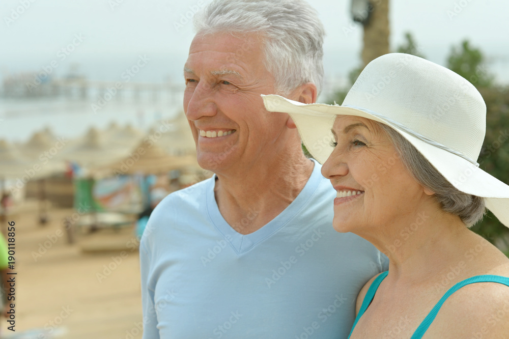 Beautiful happy elderly couple on beach Beautiful happy elderly couple on beach